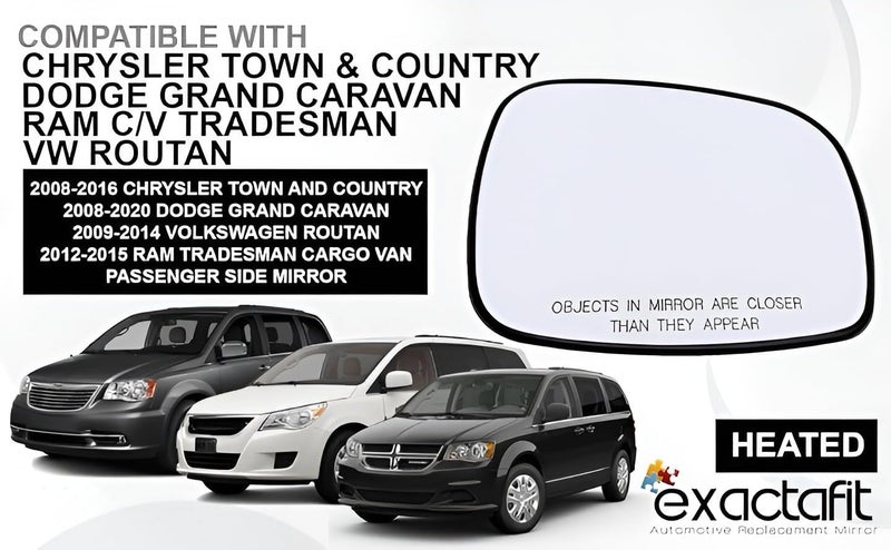 Rugged TUFF Passenger Side Mirror Replacement For 2008-2020 Dodge Grand Caravan, Volkswagen Routan, Ram CV, Chrysler Town & Country Right Door Rear View Mirrors Heated 68026176AB - Image 5
